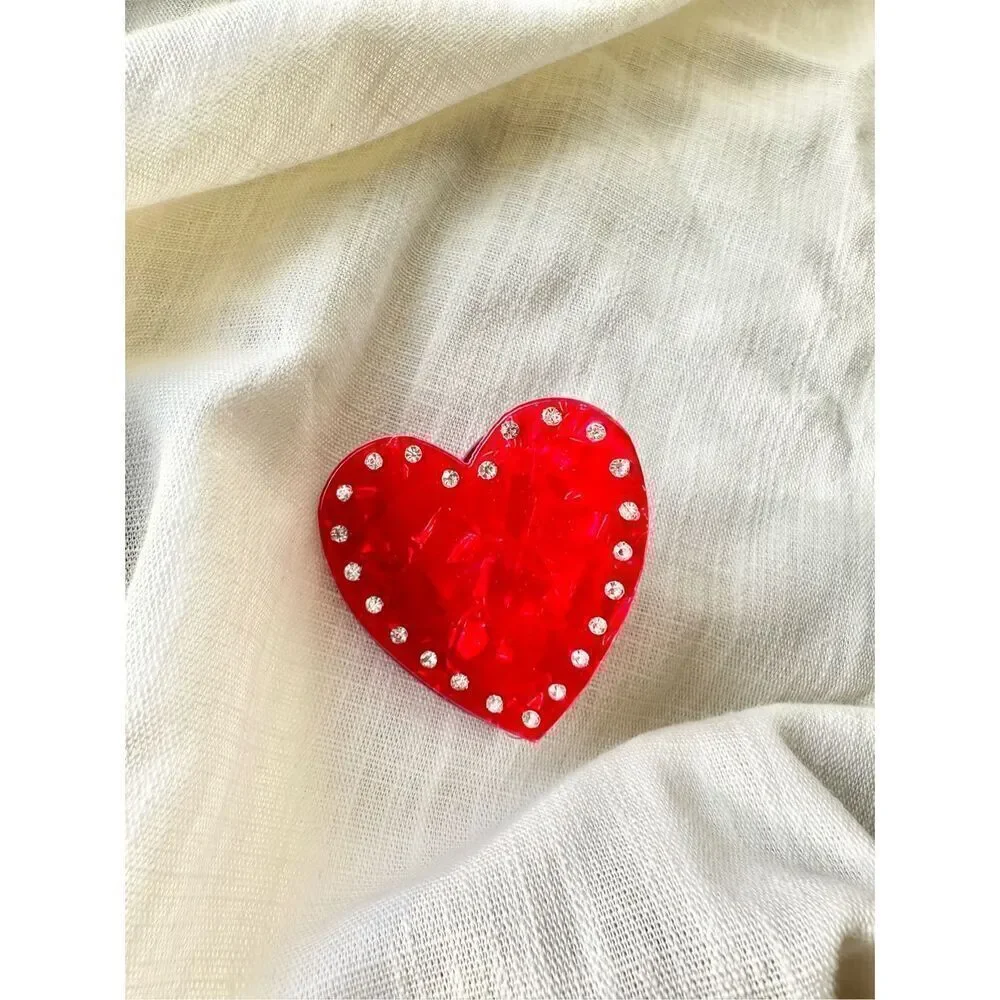 Valentines red heart with rhinestones hair claw